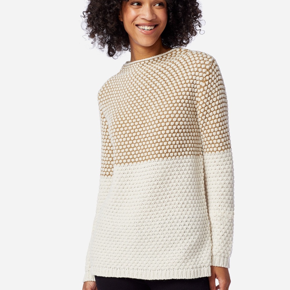 Pendleton Tan and Cream Funnel Neck Merino Wool Pullover Sweater